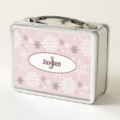 Mädchenname & Erstgeburt Winterschneeflocken Rosa Metall Brotdose (Rückseite)