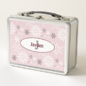 Mädchenname & Erstgeburt Winterschneeflocken Rosa Metall Brotdose (Vorderseite)