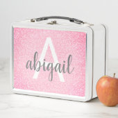 Mädchenname (Hot Pink Glitzer) Metall Brotdose (Beispiel)