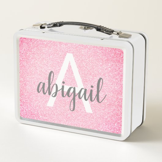 Mädchenname (Hot Pink Glitzer) Metall Brotdose (Rückseite)