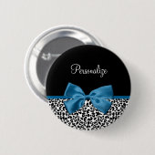 Mädchenname Leopard Print Hübsch Cobalt Blue Ribbo Button (Vorne & Hinten)