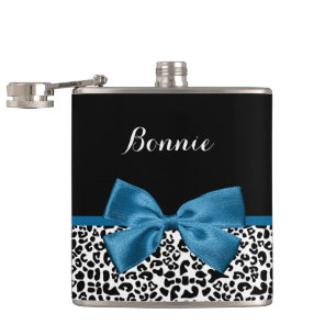 Mädchenname Leopard Print Hübsch Cobalt Blue Ribbo Flachmann