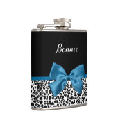 Mädchenname Leopard Print Hübsch Cobalt Blue Ribbo Flachmann (Rechts)