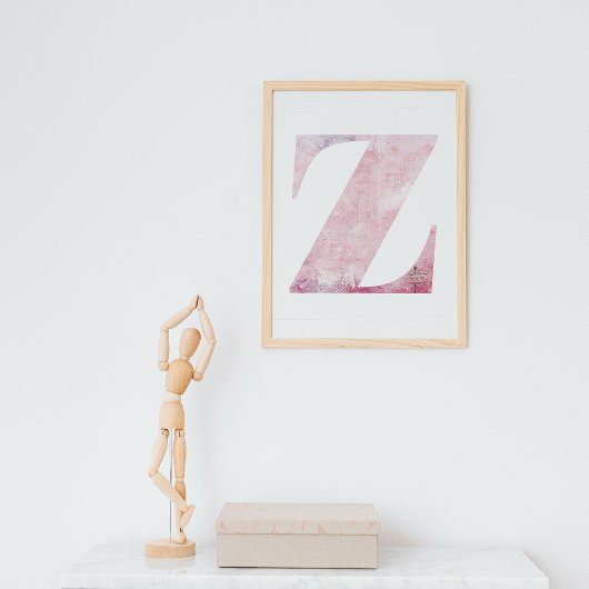 Mädchenname Letter Z Boho Pink Wasserfarben-Poster Poster