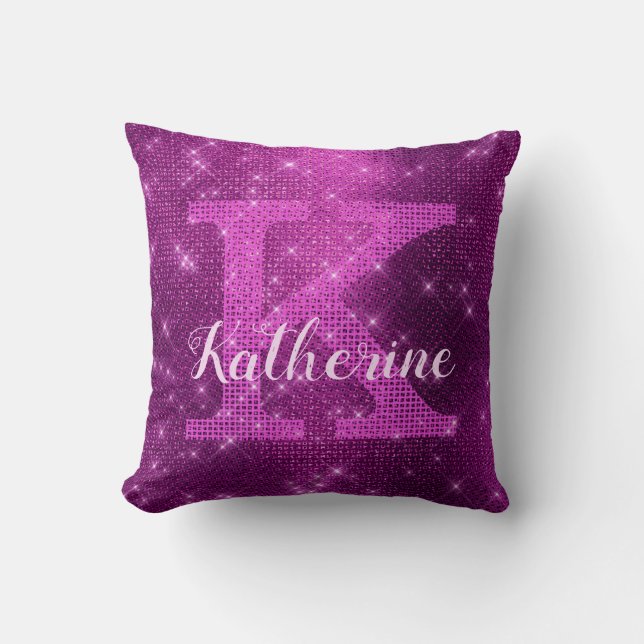 Mädchenname Lila Chic Glam Sparkle Monogramm Name Kissen (Vorderseite)