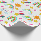 Mädchenname mit Regenbogen-Sonne-Stern-Muster für Geschenkpapier (Ecke)