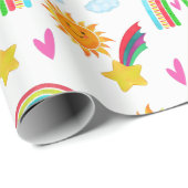 Mädchenname mit Regenbogen-Sonne-Stern-Muster für Geschenkpapier (Rolleneckpunkt)