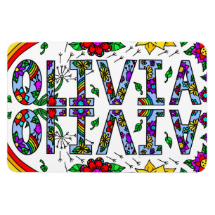 Mädchenname Olivia, Whimsical Colorful Wild Blume Magnet