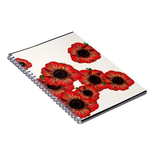 Mädchenname Poppy, rotes Mohnmuster Art by Leah G Notizblock (Rechte Seite)