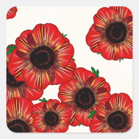 Mädchenname Poppy, rotes Mohnmuster Art by Leah G Quadratischer Aufkleber (Vorderseite)