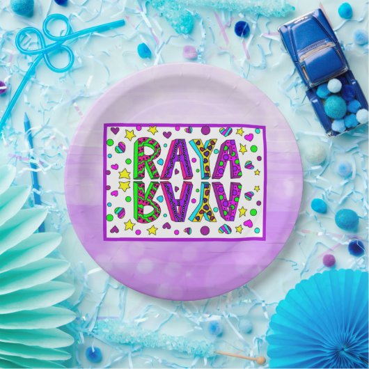Mädchenname Raya mit Sternen und Herz Whimsical Pappteller (Party)