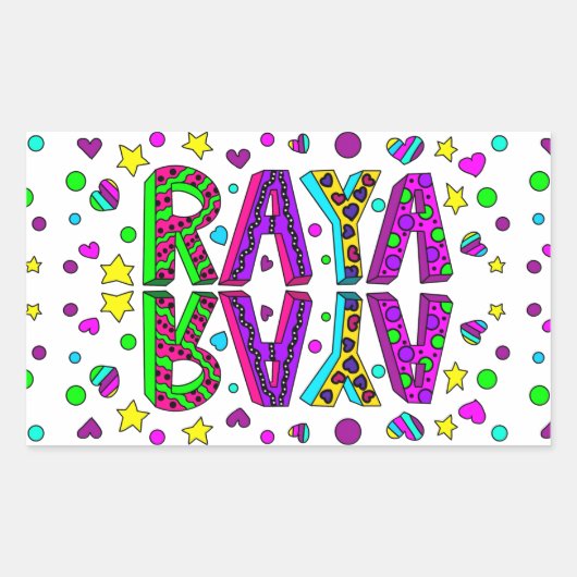 Mädchenname Raya mit Sternen und Herz Whimsical Rechteckiger Aufkleber (Vorderseite)