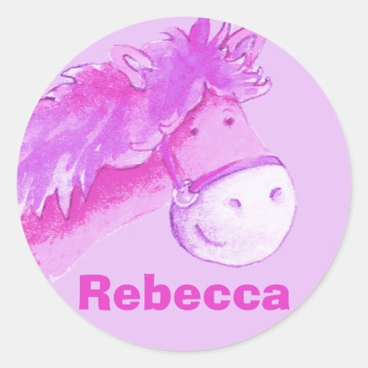 Mädchenname "Rebecca" rosa Ponyaufkleber Runder Aufkleber (Vorderseite)