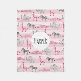 Mädchenname Rosa gestreifte Safari-Tiere Name Kind Fleecedecke
