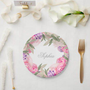 Mädchenname Taufe Christening Floral Pappteller