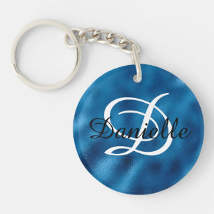 Mädchenname und Monogramm Faux Blaufolie Foto Schlüsselanhänger