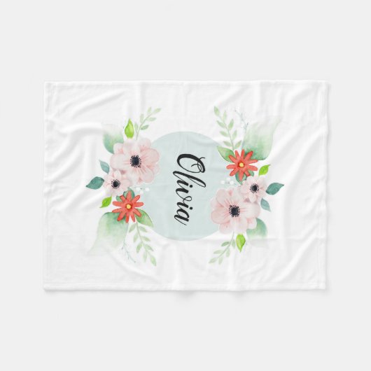 Mädchenniedliche Blumenwatercolor-Blumen und Fleecedecke (Vorderseite (Horizontal))