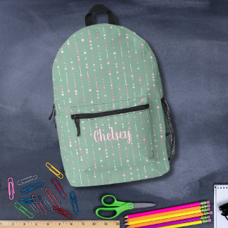 Mädchenpastellfarbe Rosa und grüne Monogrammbezeic Bedruckter Rucksack