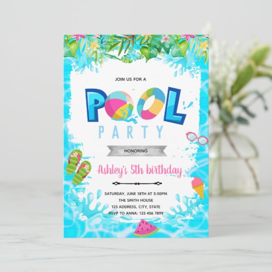 Mädchenpool - Einladung zum Geburtstag (Stehend Vorderseite)