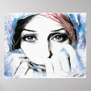 Mädchenporträt Hübsche Augen Aquarellmalerei Kunst Poster