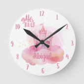 Mädchenregelungspalast auf der rosafarbenen Cloud Runde Wanduhr (Vorderseite)