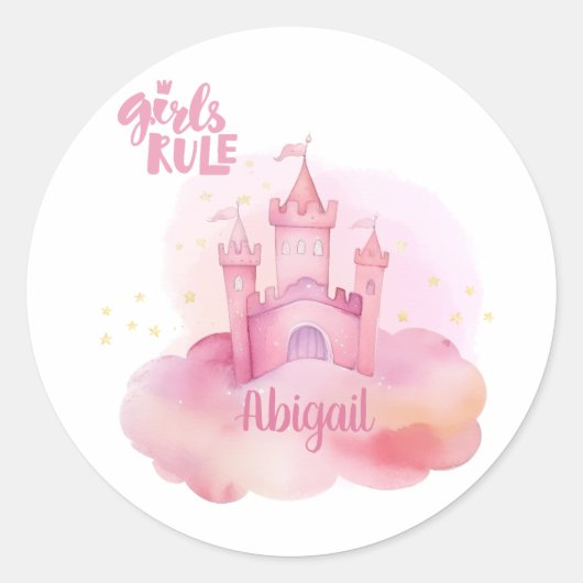 Mädchenregelungspalast auf der rosafarbenen Cloud Runder Aufkleber (Vorderseite)