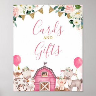 Mädchenrosa Farmkarten und Geschenkzeichen Poster