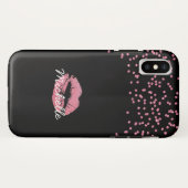 Mädchenrosa Glitzer Lippen Monogramm Name Case-Mate iPhone Hülle (Rückseite (Horizontal))