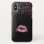 Mädchenrosa Glitzer Lippen Monogramm Name Case-Mate iPhone Hülle (Rückseite)