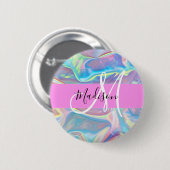 Mädchenrosa Holografisch Iridescent Monogram Name Button (Vorne & Hinten)
