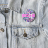 Mädchenrosa Holografisch Iridescent Monogram Name Button (Beispiel)