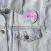 Mädchenrosa Holografisch Iridescent Monogram Name Button (Beispiel)