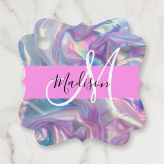 Mädchenrosa Holografisch Iridescent Monogram Name Geschenkanhänger
