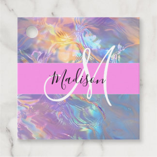 Mädchenrosa Holografisch Iridescent Monogram Name Geschenkanhänger