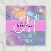 Mädchenrosa Holografisch Iridescent Monogram Name Geschenkanhänger (Rückseite)