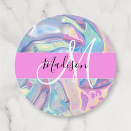Mädchenrosa Holografisch Iridescent Monogram Name Geschenkanhänger