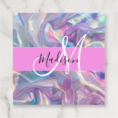 Mädchenrosa Holografisch Iridescent Monogram Name Geschenkanhänger (Rückseite)
