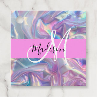 Mädchenrosa Holografisch Iridescent Monogram Name Geschenkanhänger