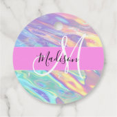 Mädchenrosa Holografisch Iridescent Monogram Name Geschenkanhänger (Rückseite)