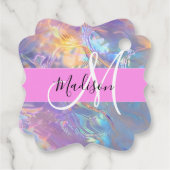 Mädchenrosa Holografisch Iridescent Monogram Name Geschenkanhänger (Rückseite)