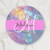 Mädchenrosa Holografisch Iridescent Monogram Name Geschenkanhänger (Rückseite)