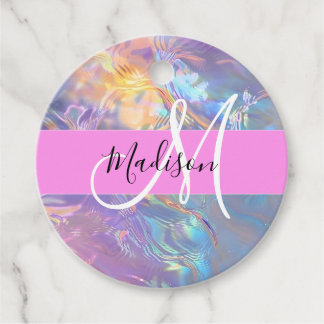 Mädchenrosa Holografisch Iridescent Monogram Name Geschenkanhänger