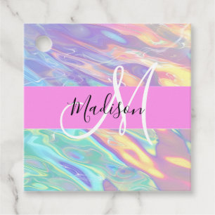 Mädchenrosa Holografisch Iridescent Monogram Name Geschenkanhänger
