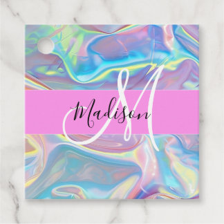 Mädchenrosa Holografisch Iridescent Monogram Name Geschenkanhänger