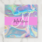 Mädchenrosa Holografisch Iridescent Monogram Name Geschenkanhänger (Rückseite)