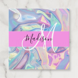 Mädchenrosa Holografisch Iridescent Monogram Name Geschenkanhänger
