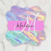 Mädchenrosa Holografisch Iridescent Monogram Name Geschenkanhänger (Rückseite)