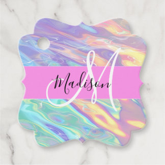 Mädchenrosa Holografisch Iridescent Monogram Name Geschenkanhänger