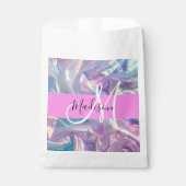 Mädchenrosa Holografisch Iridescent Monogram Name Geschenktütchen (Vorderseite)