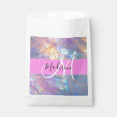 Mädchenrosa Holografisch Iridescent Monogram Name Geschenktütchen (Vorderseite)